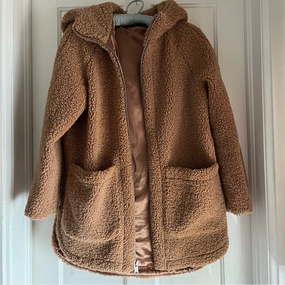 Andrew Marc New York Teddy Bear Faux Fur Brown/Tan Hooded Coat Size XS